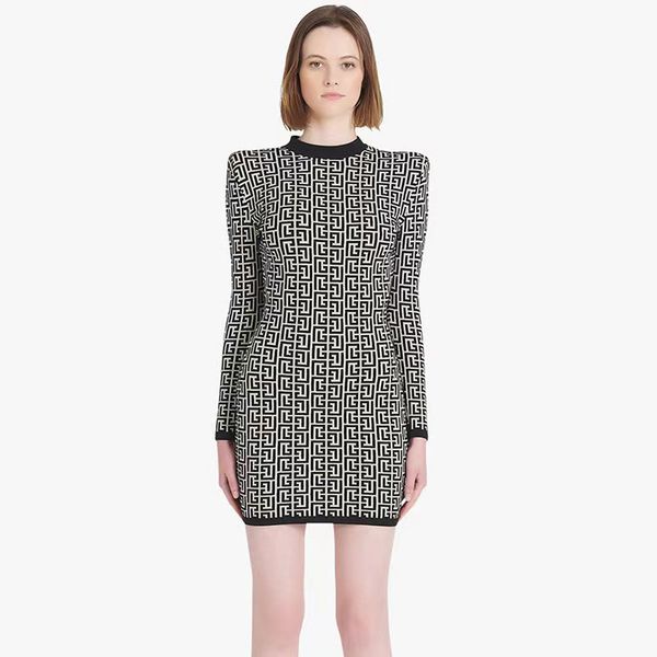 

women casual dresses classic knit dress fashion letter pattern summer long sleeve womens clothing a232, Black;gray