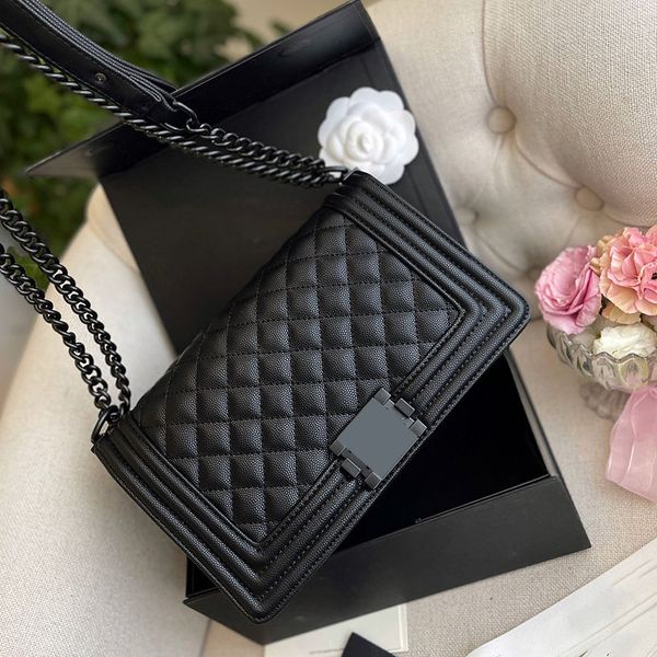 

22ss womens full black boy quilted bags classic caviar leather calfskin metal chain crossbody shoulder purse suitcase outdoor saoche handbag