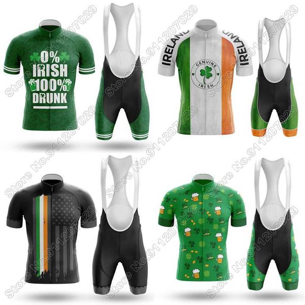 

irish 2021 cycling jersey set summer cycling clothing men road bike shirts suit bicycle bib shorts mtb wear maillot, Black;red