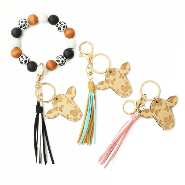 

leather bull keychain basketball football print keychains fashion bracelet keyring for women men, Silver