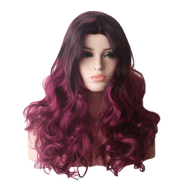 

rose net black purple gradient full wig woman long hair wavy hair wig