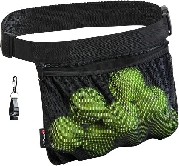 

Tennis Ball Holder Pickleball Holder Bag for Women, Men Teens Ball Pouch Mesh Waist Hip Bag Carrier Easy Holding 6-8 Pickle Balls or Tennis Versatile Accessories Gifts, Black