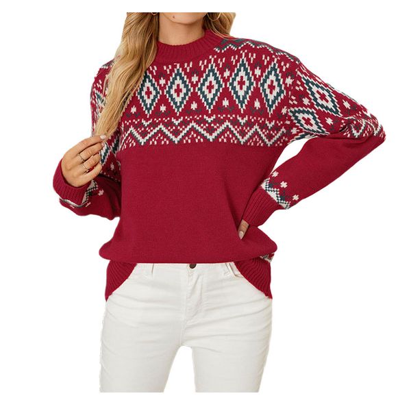 

christmass contrasting color pullover women's sweaters casual lady knitted blouse with lantern loose long sleeves regular length, White;black