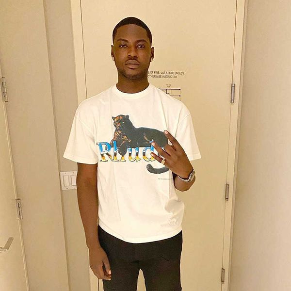 

2023 new men's t shirt north american high street brand rhude panther gradient letter print ins fashion high-end summer short sleeve, White;black