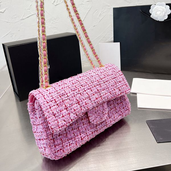 

womens 25cm tweed quilted bags classic small double flap square quilted braided shoulder packet vintage france ladies famous designer clutch