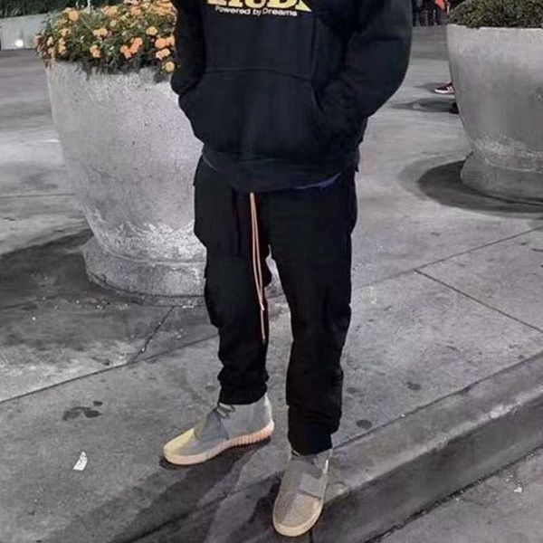 

2023 new men's pants north american high street brand rhude polo multi pocket overalls breasted leisure sports, Black