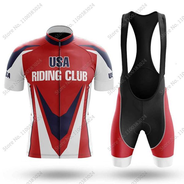 

2022 usa riding club team cycling jersey set cycling clothing ride road bike shirts suit bicycle bib shorts mtb cyclisme maillot, Black;red