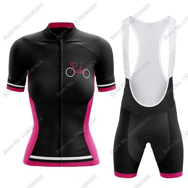 

2022 ride women cycling jersey set black cycling clothing road bike shirts suit bicycle bib shorts mtb ropa maillot cyclisme, Black;red