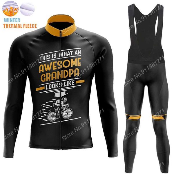 

winter awesome grandpa 2021 cycling jersey set men long sleeve clothing road bike suit pants bib mtb maillot culotte, Black;red