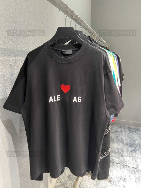 

designer luxury balanciagas classic t shirt embroidery love mens and womens couple balencigas loose round neck short sleeve tee top, White