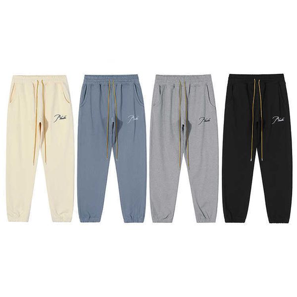 

2023 new men's pants north american high street brand rhude embroidered letter loose versatile drawstring sports casual terry, Black