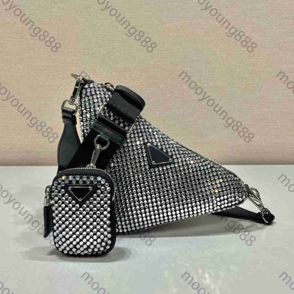 

10a tier quality luxuries designers 26cm triangle bag womens zipper flash diamond handbag 2 pieces black coin purse crossbody white