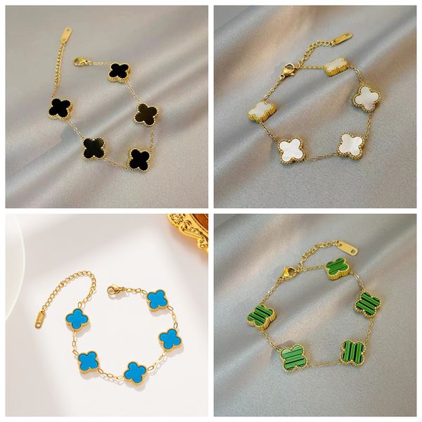 

luxury double side clover charm bracelet gold stainless steel jewelry for women, Golden;silver