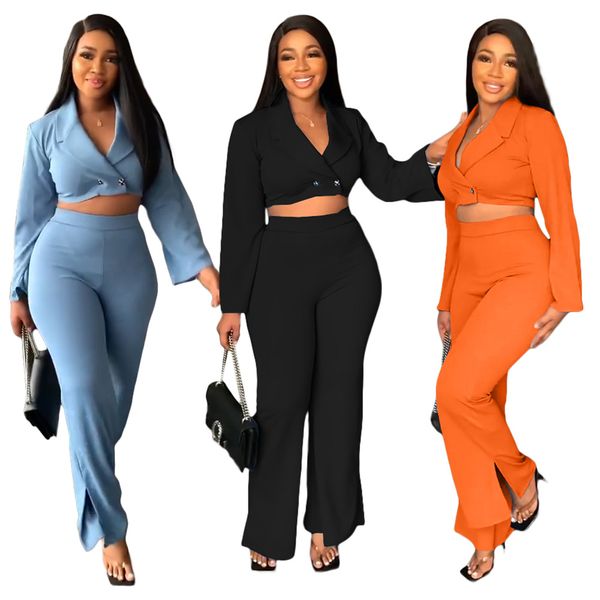 

designer spring clothes for women two 2 piece sets solid outfits office lady fashion jacket and wide leg pants matching wholesale items in b, Gray