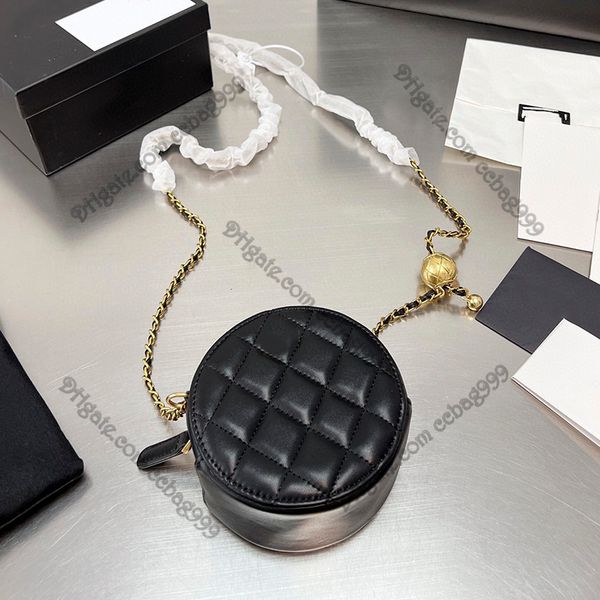 

mini delicate round cosmetics bags womne crossbody diamond lattice lambskin leather vanity case gold chain shoulder luxury bag wallet luxury