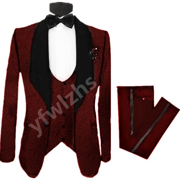 

handsome embossing groomsmen shawl lapel groom tuxedos mens wedding dress man jacket blazer prom dinner suits jacket pants tie vest w1127, Black;gray