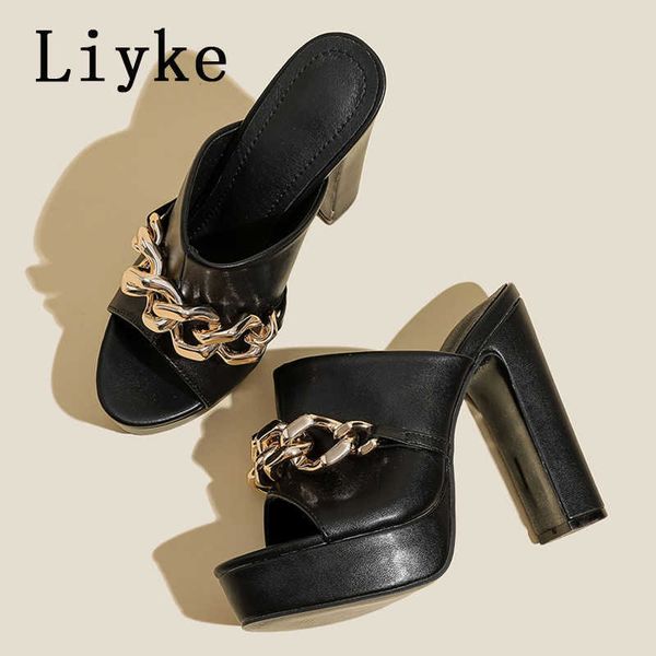 

summer platform high heels slippers for women open to metal chain sandals nightclub pole dance shoes 42nd 0129, Black