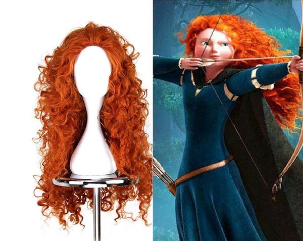 

costume costume orange wig princess merida wig full head long curly hair, Black