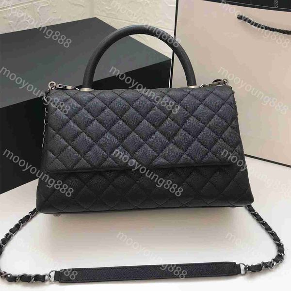

10a tier quality luxury designer 28cm handle flap bag real leather caviar lady medium purse quilted handbag crossbody black shoulder