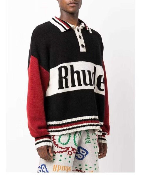 

2023 new men's hoodies sweatshirts north american high street brand rhude fashion college casual loose round neck pullover sweater, Black