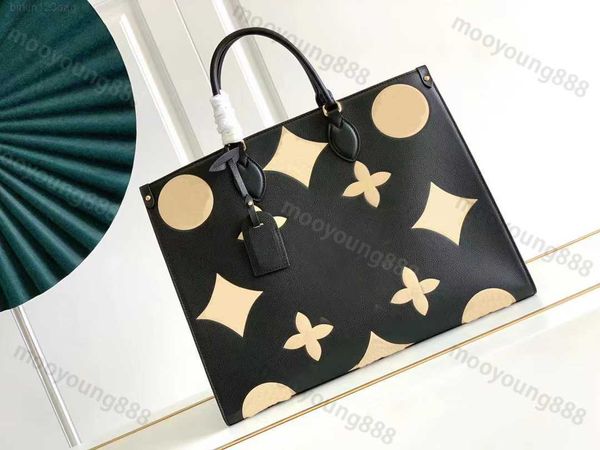 

10a tier mirror quality shopping bag 41cm gm size womens real leather black purse letters embossed tote luxury designer canvas handle
