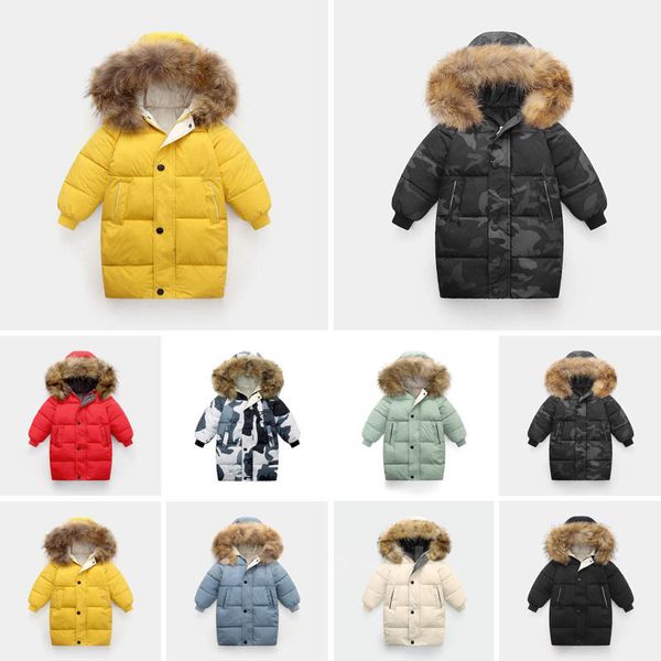

2024 winter kids down coat jacket boy girl baby outerwear warm greatcoat jackets hooded sportswear outdoor classic wrap 5 colors 100-170 des, Blue;gray