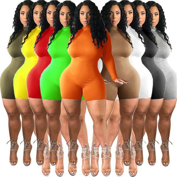 

2023 new long sleeve rompers spring summer women bodycon jumpsuits casual solid skinny playsuits one piece outfits female silm playsuits ove, Black;white