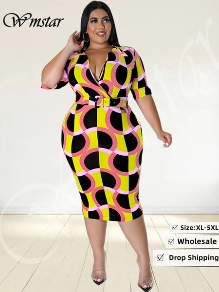 

plus size dresses wmstar size party bodycon women clothes s sleeve maxi dress office lady with belt wholesale drop 230130, Black