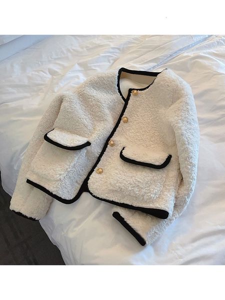 

women's jackets women's blends wool coats casual fashion all-match korean style outwear long sleeve warm furry jackets spring 2301, Black;brown