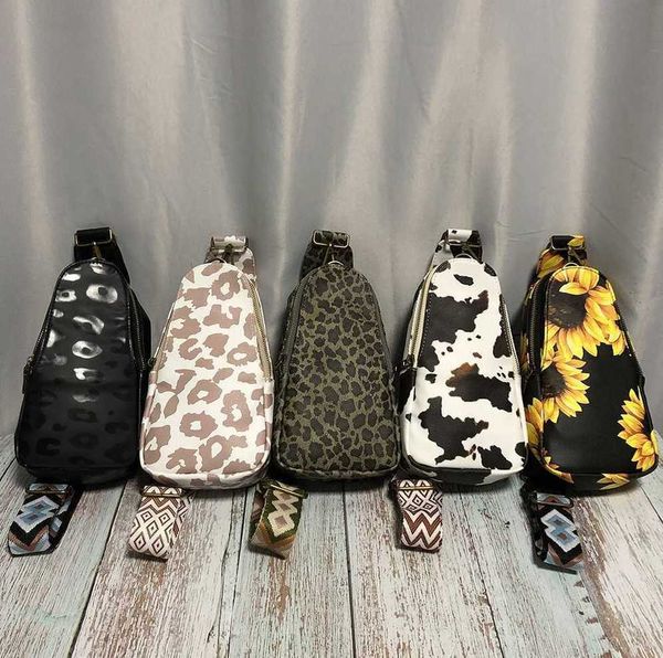 

2023 spring chest bags women woman pure color backpack leopard sports handbagsyouth girls chest pack pu leather sunflower messenger shoulder, Black