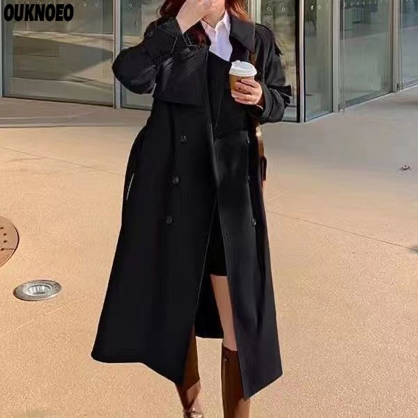 

women's trench coats luxusy woman long trench coat black fashion korean streetwear casual loose jacket autumn thin women's clothes, Tan;black