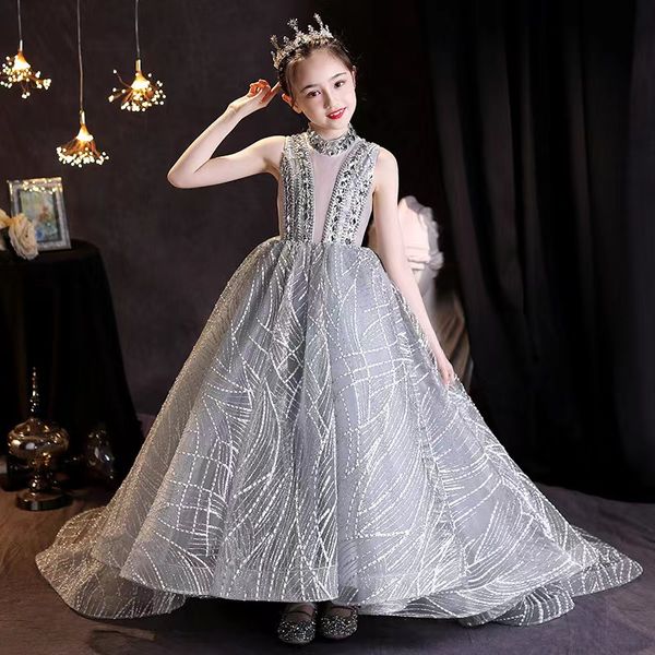 

baby infant toddler birthday party dresses blush gold sequins bow lace crew neck tea length tutu wedding flower girl dresses crystal first c, White;blue