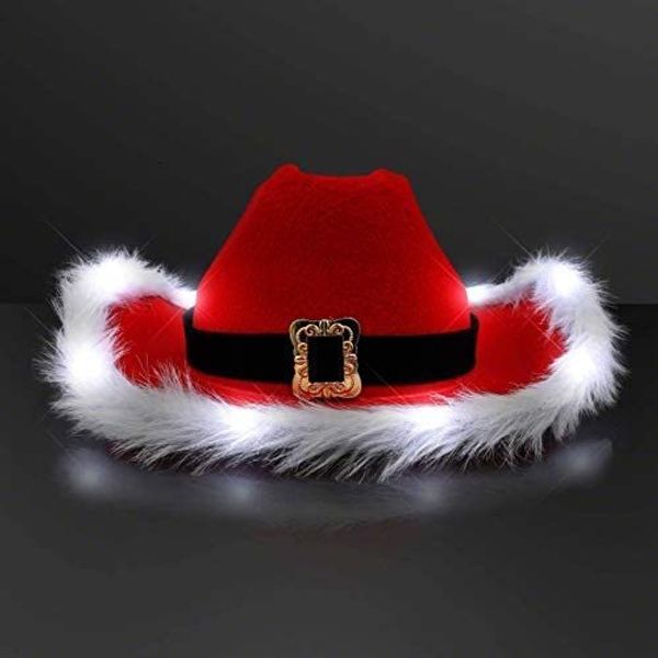 

wide brim hats bucket hats fashion christmas cowboy hats led luminous red velvet and white feather santa hat women girls cosplay tiara year, Blue;gray