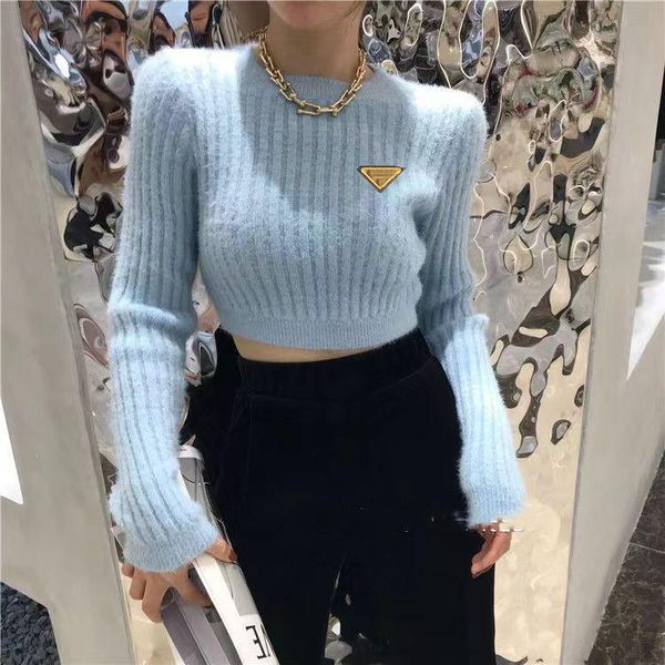 

Designer women sweater Knits winter autumnTees O-Neck fashion Sweater Blouse Shirts Womens Tops Lady Slim Jumpers, Blue