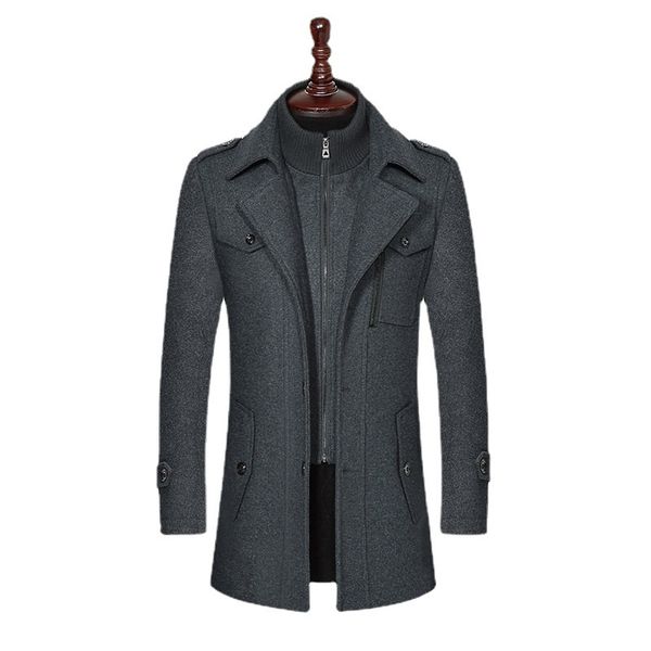 

men's wool blends fashion winter mens double collar thick jacket single breasted trench coat men 230130, Black