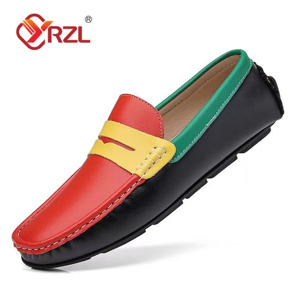 

dress shoes yrzl loafers men handmade genuine leather casual driving flats slip on moccasins mixed colors size 48 s 230130, Black