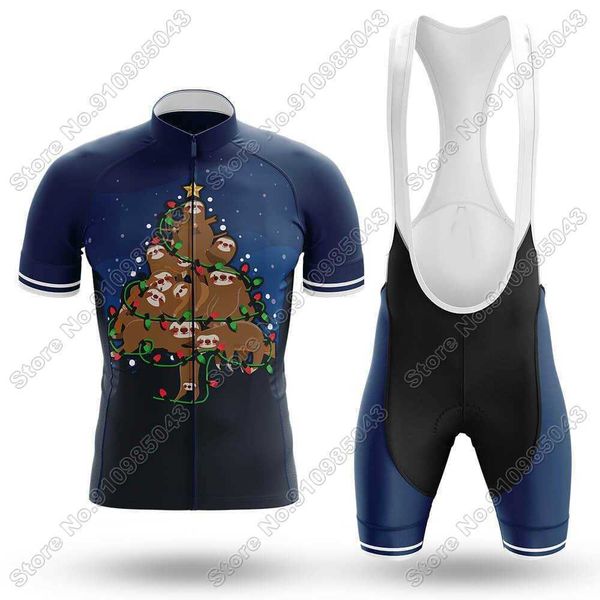 

2021 sloth christmas tree - men's cycling jersey set summer cycling clothing road bike shirts suit bicycle bib shorts mtb wear, Black;red
