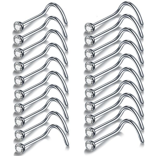 

navel bell button rings 100pcs/lot 18g 20g nostril piercings cz crystal piercing nose stud stainless steel star nose rings nariz piercing bo, Silver
