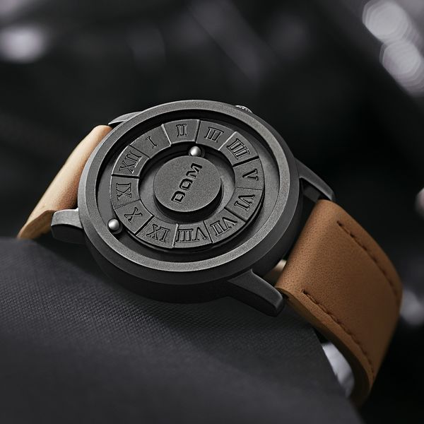 

wristwatches dom trend concept personality men's watch creative scrolling pointer magnetic force fashion watch for men waterproof m-134, Slivery;brown