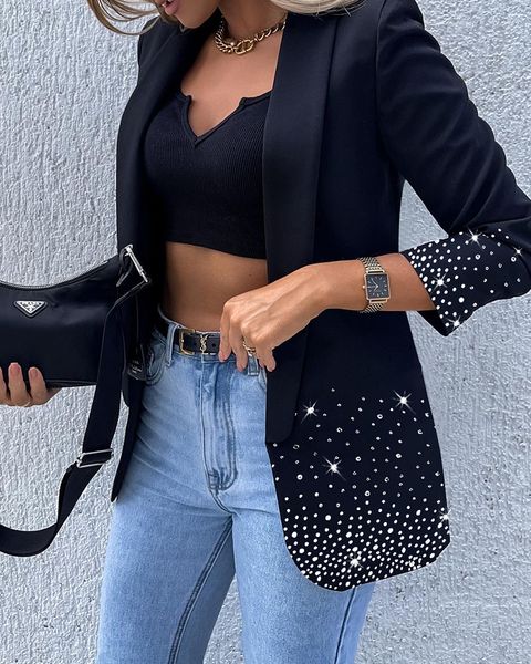 

women's suits blazers fashion sequins tailored coat for women turn down long sleeve suit jackets with pockets office lady blazers jaque, White;black
