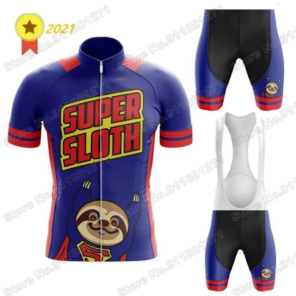 

2021 men super sloth cycling jersey set summer bicycle clothing road bike shirts suit bicycle bib shorts mtb ropa maillot, Black;red