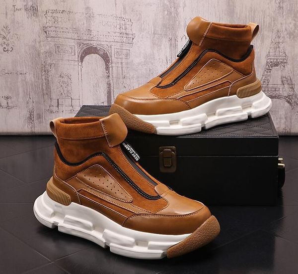 

r men shoes platform sneakers increase breathable loafers flat heel zip comfort casual party travel shoes round toe plus size 38~43, Black