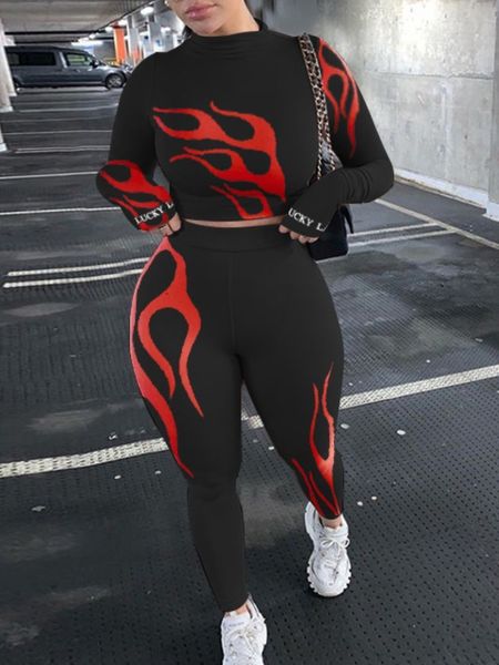 

women's plus size tracksuits lw winter women sport fitness 2 two piece set long sleeve crop tshirt leggings pants bodycon wome 230130, Black