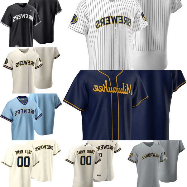 

2022 baseball jerseys custom jersey mens women youth milwaukee''brewers''51 freddy peralta 29 josh lindblom 13 mark math, Blue;black