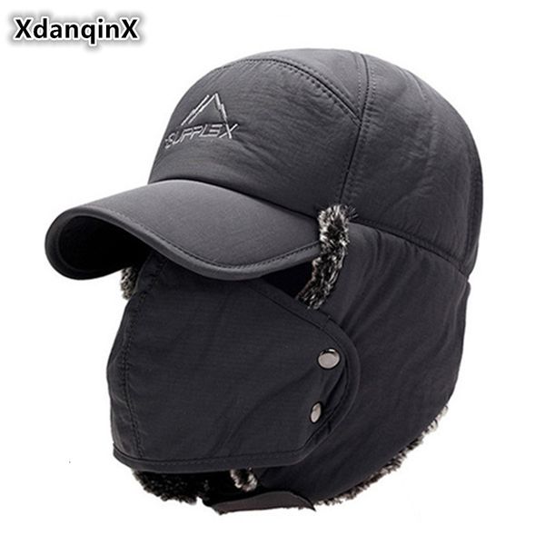 

trapper hats xdanqinx mens ear protection face bomber thicker plus velvet warm women winter resist the snow male bone cap ski 230130, Blue;gray