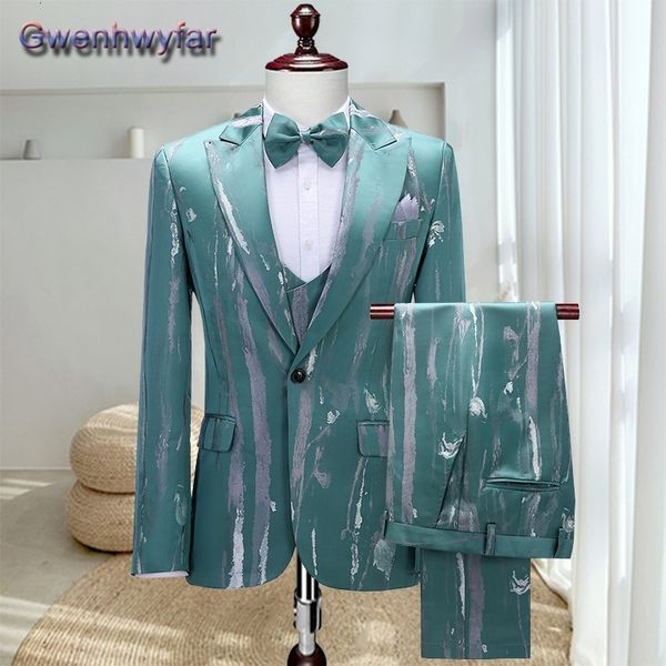 

men's suits blazers gwenhwyfar men's wear print party veste costume 3 pcs suit male slim fit groom wedding tuxedo blazer masculino, White;black