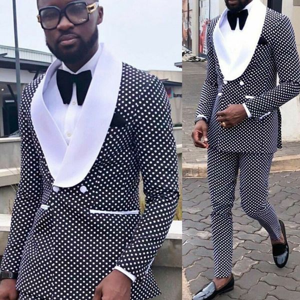 

men's suits blazers formal men's suit groom shawl lapel polka dots tuxedos wedding slim fit suit business work wear 2pcs blazer an, White;black