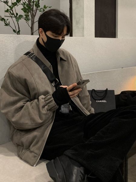 

men's jackets suede coat for boys thicken winter simple korean warm solid zipper cardigan high street loose lapel 230130, Black;brown