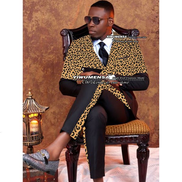 

men's suits blazers black/gold leopard suits men slim fit casual daily double breasted coat pant design latest smoking groom blazer tra, White;black