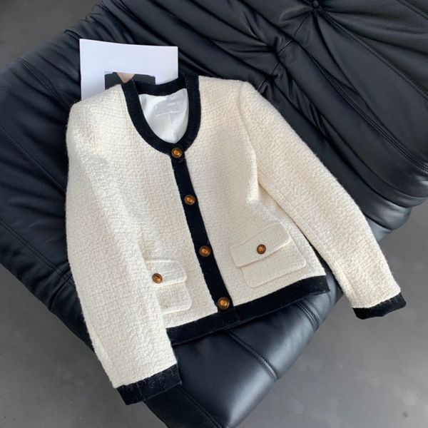 

the latest women's jacket classic ivory tweed small fragrant hepburn style jacket custom fabric classic contrast fashion piece, Black;brown